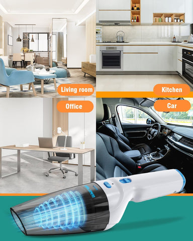 Cordless Handheld Vacuum Cleaner 9500PA, Powerful Suction Portable Car Vacuum, Lightweight Mini Cleaner for Car, Home & Pet Hair (Blue)