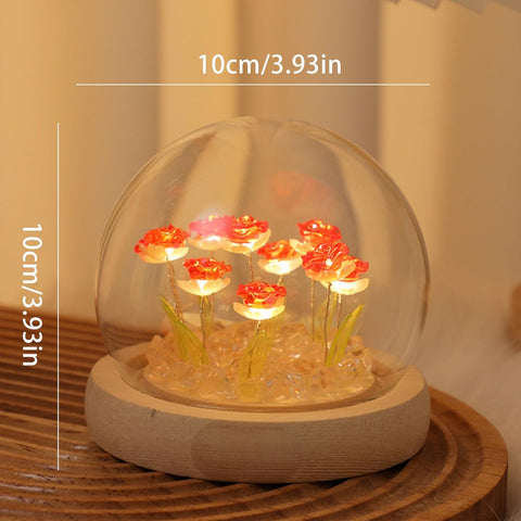 Red Rose Flower Night Lamp with Warm LED Light – Cute Battery Powered Bedroom Decor Gift