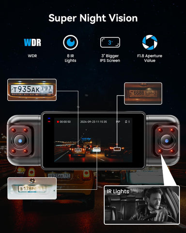 IIWEY N5 360° Dash Cam 4 Channel, Full HD 1080P Front Rear Inside Left Right Car Camera, 8 IR Lamps, 5G WiFi App Control, G-Sensor, 24H Parking Mode, with 128GB SD Card