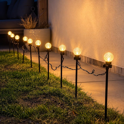 Festive Lights - 10 Colour Changing Diamond Ball Garden Stake Lights - 40 LED, 4.5m Lit Length, 8m Black Lead, 11 Functions, Mains Powered, IP44 Indoor Outdoor Decoration for Lawn, Pathway, Border