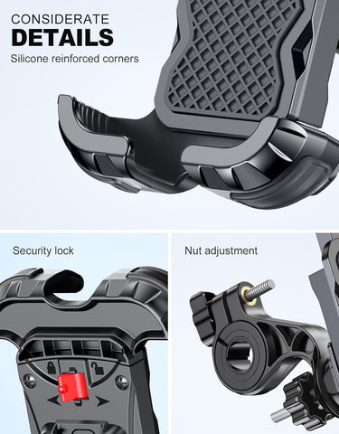 Glangeh Bike Phone Holder, [Secure Lock] 8S Quick Install Anti-fall Motorbike Phone Holder, 360° Rotating Bike Phone Mount
