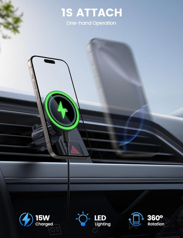 Lamicall 15W Magnetic Wireless Car Charger for iPhone – Black