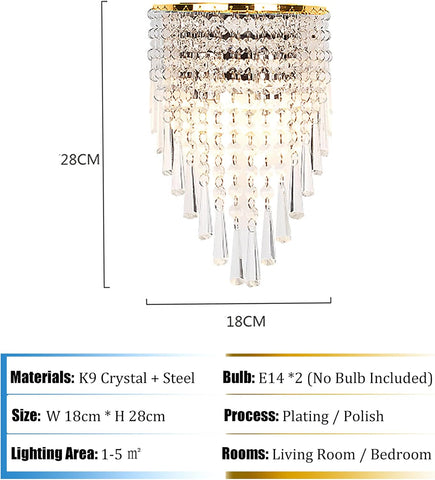 Sparkling Crystal Wall Lamp Vintage Gold E27
