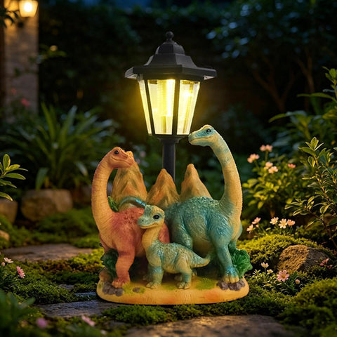 Dinosaur Garden Sculpture Solar Dinosaur Ornament Prehistoric Lawn Decor