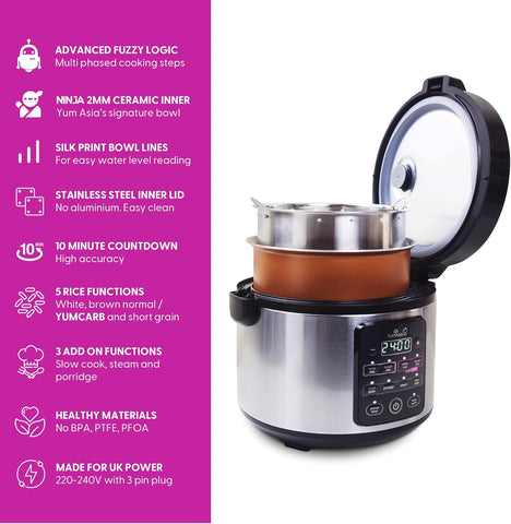 Yum Asia Kumo YumCarb Rice Cooker 1L – Stainless Steel – UK