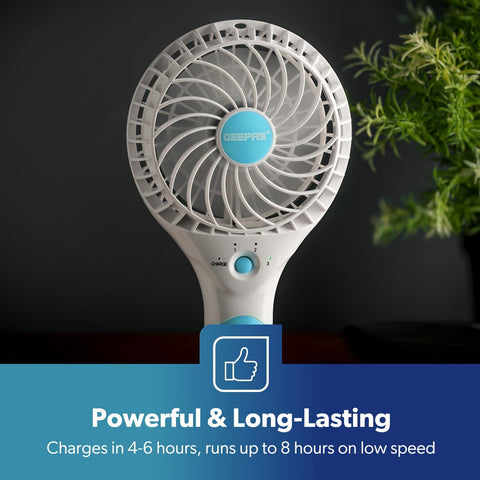 Rechargeable Mini Handheld Fan USB Portable 3 Speed 8Hr Runtime 2 Pack