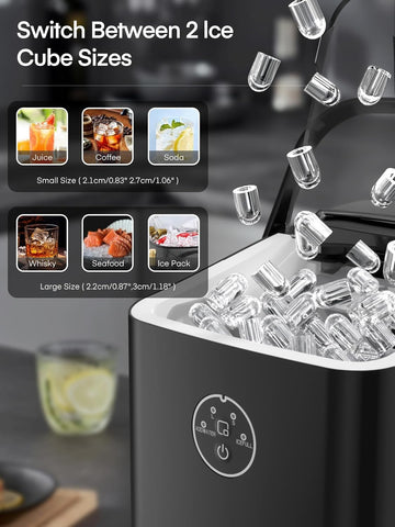 FOHERE Ice Maker Machine Countertop – 14KG/24H – 2 Ice Sizes – Self-Cleaning – Black