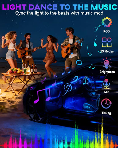 5M USB EL Wire Car Interior Lights – Multi-Colour Flexible LED Strip with APP Control, Dashboard Ambient Lighting for Cars, Trucks & Vans