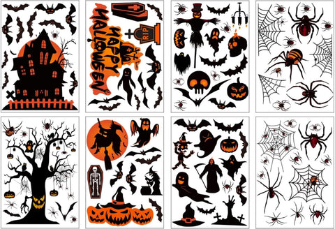 98-Piece Halloween Window Stickers & Clings – Reusable Double-Sided Halloween Window Decals with Bats, Ghosts, Pumpkins & Spiders for Home, Party & Autumn Decorations
