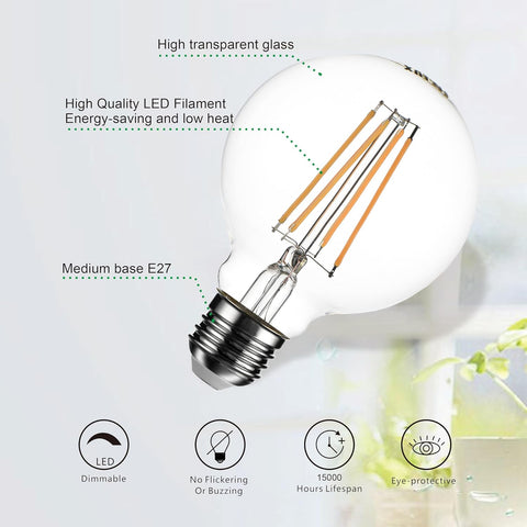 G80 E27 Vintage Globe LED Bulbs 8W 1000lm 6 Pack