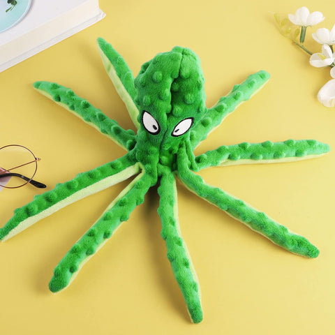 Octopus Dog Chew Toy No Stuffing Squeaky Plush Green