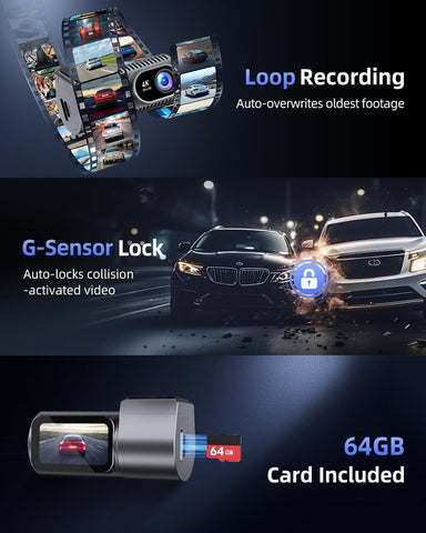 Dash Cam Front 4K Mini with 1.5" IPS Display, 360° Rotation, Grey