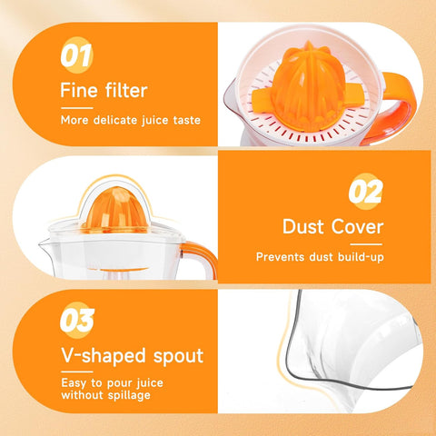 Electric Citrus Juicer 700ml Bowl 2 Cones 2-Way Rotation Filter White