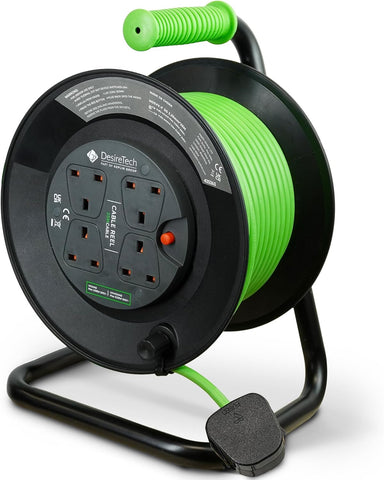 4 Socket 25m Cable Reel Extension Lead with Thermal Cut Out Green