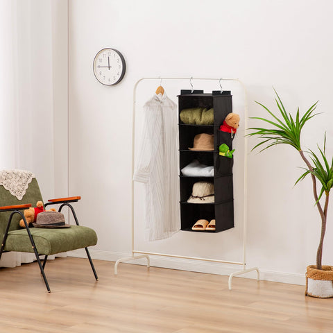 YOUDENOVA Hanging Wardrobe Organiser, 6 Shelves with Side Pockets, Grey – Make Every Shelf Count