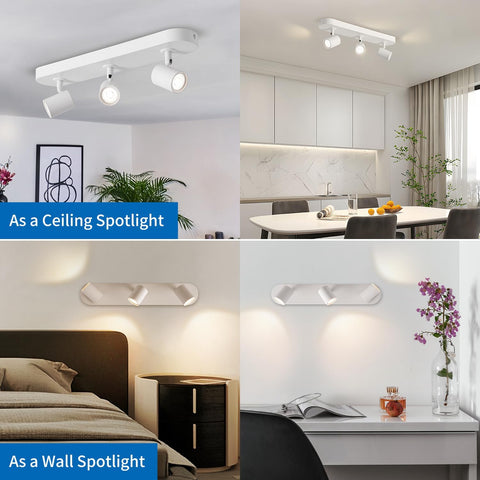 Ceiling and wall spotlights in various indoor settings