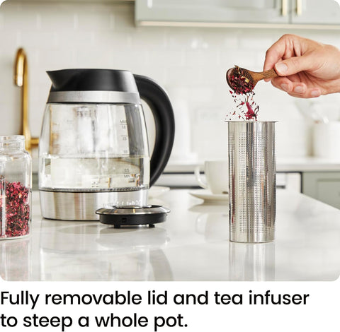 Electric Kettle 1.8L 3000W Glass Tea Kettle with Infuser & LED Lights