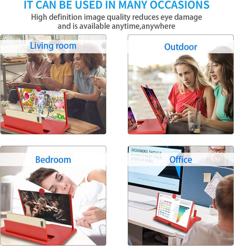 12" Foldable Phone Screen Magnifier – Red