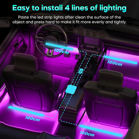 USB Car Interior LED Lights – APP Control Multi-Colour Ambient Strip Lighting Kit with Music Sync for Universal Vehicles, Gift for Men & Women