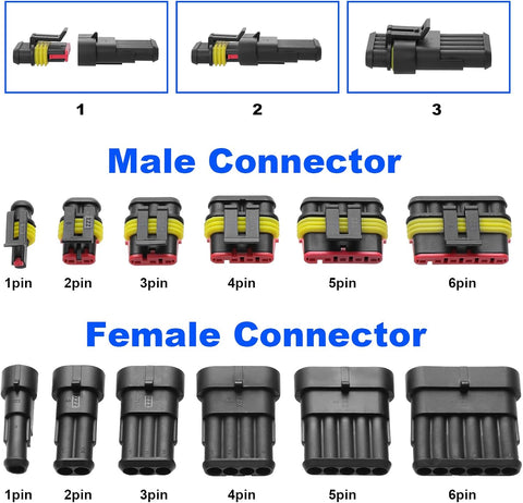 Faankiton 622PCS Waterproof Car Electrical Connector, 1/2/3/4/5/6 Pin Way Waterproof Electrical Connector Kit, Electrical Automotive Wire Connectors Plug, Terminals Plug for Motorcycle Scooter Truck