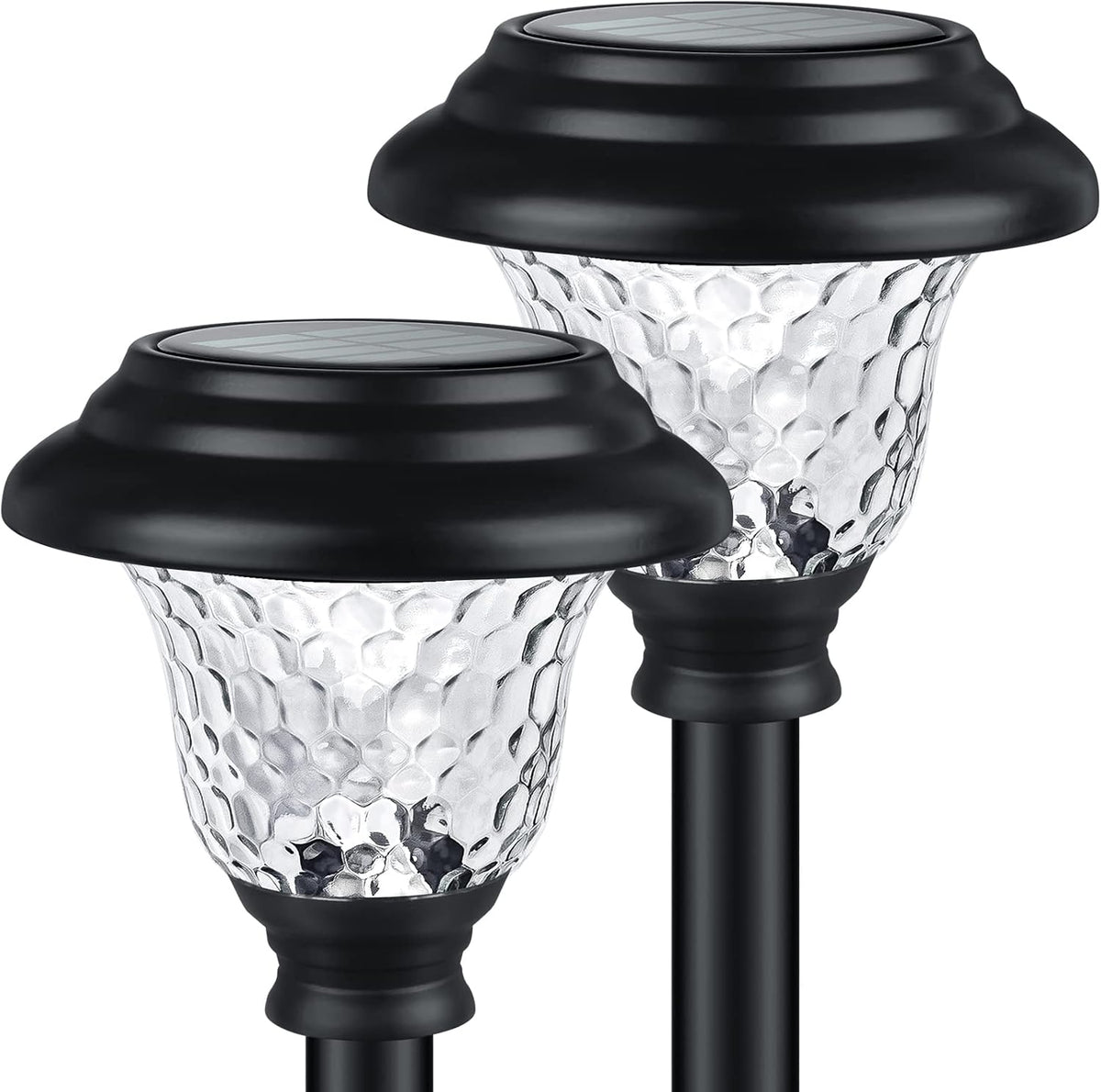 Balhvit Glass Solar Lights Outdoor, 2 Pack Super Bright Solar Pathway Lights, Up to 12 Hrs Long Last Auto On/Off Garden Lights Solar Powered Waterproof, Stainless Steel LED Landscape Lighting for Yard
