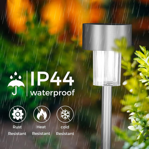 Jsdoin 12PCS Solar Garden Lights, Garden Stake Light Stainless Steel LED Solar Lights Waterproof Auto On-Off Pathway Lighting for Walkway, Patio, Outdoor, Lawn, Driveway