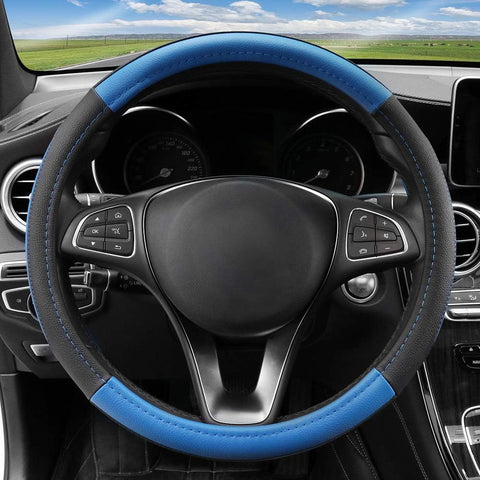 COFIT Microfiber Leather Steering Wheel Cover Blue and Black