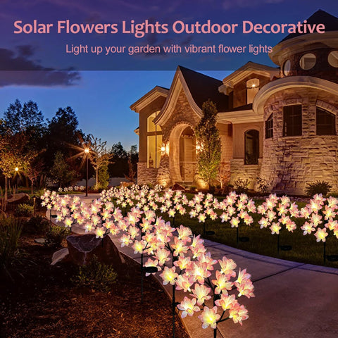 QINER Solar Lights Garden Ornaments Outdoor Flower, 3 Pack 36 LED Garden Lights Solar Powered Waterproof IP65, 2 Modes Peach Blossom Landscape Lighting Creative Pathway Stake for The Patio, Yard, Lawn