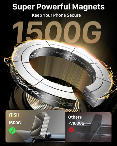 YOSH for MagSafe Car Charger Mount, 15W Fast Charging Magnetic Dashboard Phone Holder with 36W QC3.0 Adapter for iPhone & Android