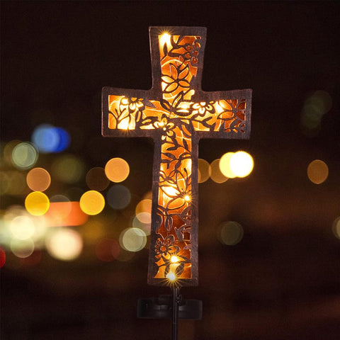 Solar Cross Garden Stake Lights 38inch Metal Waterproof Garden Decor