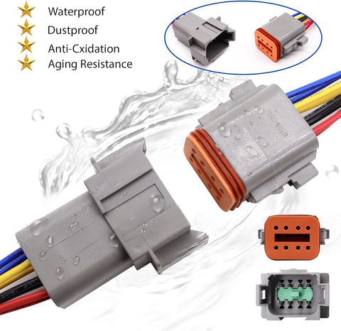 HISports 8-Pin DT Connector Kit, Waterproof DT Electrical Wire Connector 8 Pin Way Sealed Gray Male and Female Auto Waterproof Electrical Wire Connector Plug, for Motorcycle, Scooter, Car, 5 Sets