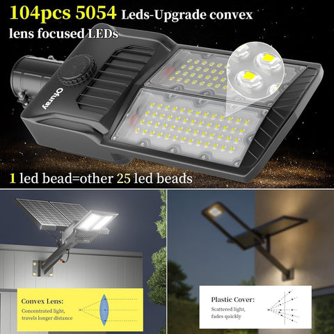 10500W Solar Street Lights Outdoor, 6500K LED Commercial Flood Lights with Motion Sensor, IP67 Waterproof Security Lighting