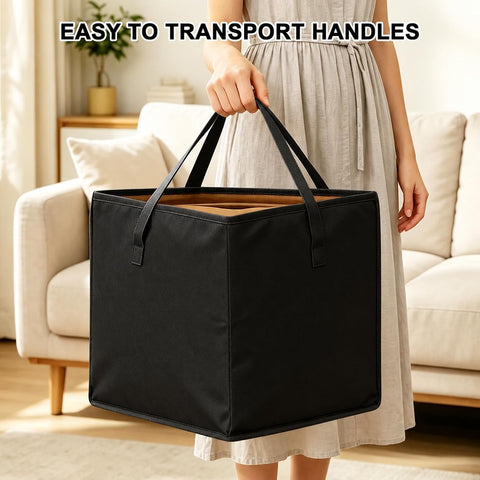 Hbzunt 2 Pack Clothes Hanger Storage Bags, Foldable Oxford Fabric Organisers with Carry Handles for Wardrobe Hanger Storage, Black