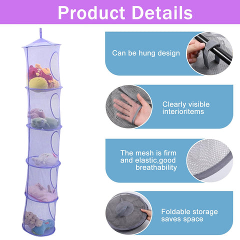 Hanging Mesh Storage Basket, 2 Pack, 5-Tier Foldable Toy Organiser in Pink – Make Room for More Play