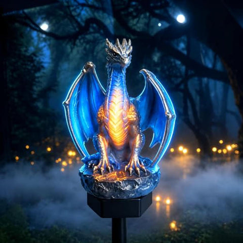 Solar Garden Stake Light - Waterproof Dragon Figurine Lamp, Outdoor, Grey