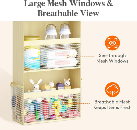 Lifewit 4-Tier Over Door Diaper Organiser, Beige – Space-Saving Hanging Nursery Storage with Mesh Windows