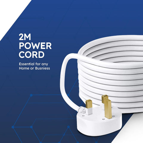 DESIRETECH White 4 Gang Extension Lead – 2 Metre UK Plug, 13A Fused 4-Way Socket with Wall Mounting Holes – Keep Everyday Essentials Powered Without the Plug-Socket Shuffle