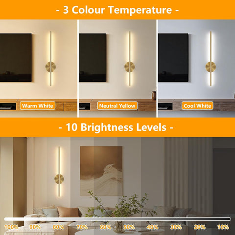 Rechargeable Wireless Gold Wall Sconce Lights 60cm 2 Pack