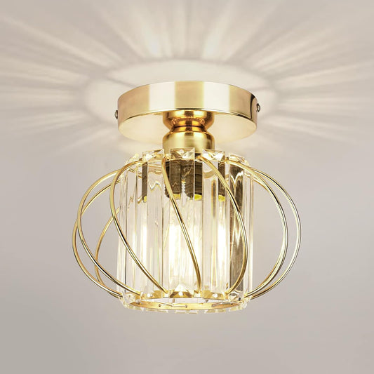 Modern Crystal LED Ceiling Light - Gold Mini Flush Mount Chandelier for Kitchen & Living Room