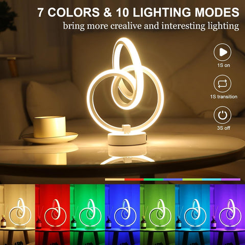 Decorative LED lamp with 7 colors and 10 lighting modes on a table.