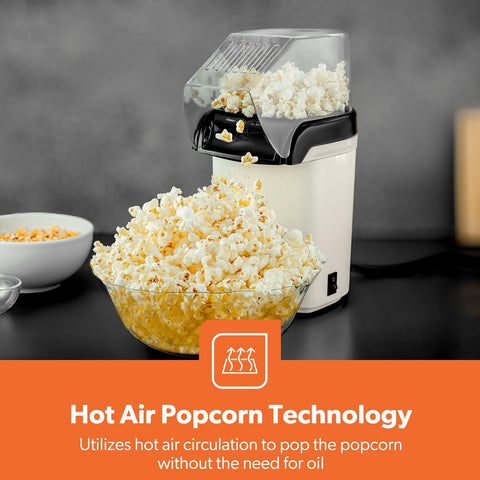 Geepas 1200W Electric Popcorn Maker – Oil-Free Hot Air Popper, White & Black