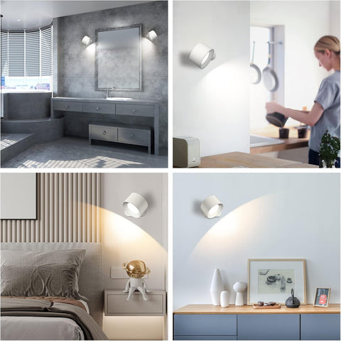 LED Silver Wall Light, 2Pack Wall Lamp with Reomte Control 3 Brightness Levels 360°Rotate Magnetic, Battery Operated Wall Lights for Living Room Bedroom Reading
