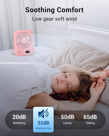 WHATOOK Desk Fan USB: 5000mAh Ultra Quiet 100 Speeds Mini Personal Fans with 24H Long-Lasting Battery, USB-C Fast Charging, LED Display, Child-Safe Grille for Home Office Bedroom Travel Camping