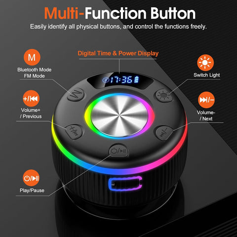 Multifunctional button control with digital display and RGB lighting on a black background