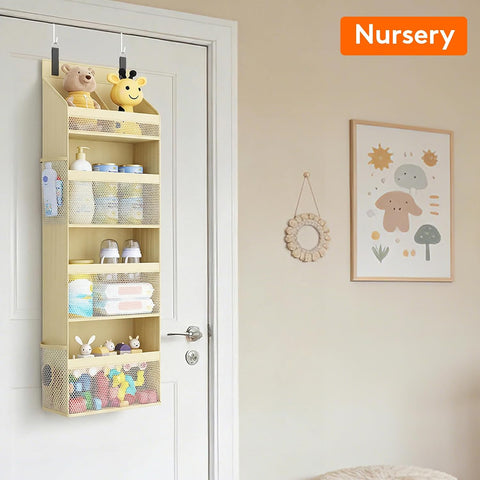 Lifewit 4-Tier Over Door Diaper Organiser, Beige – Space-Saving Hanging Nursery Storage with Mesh Windows