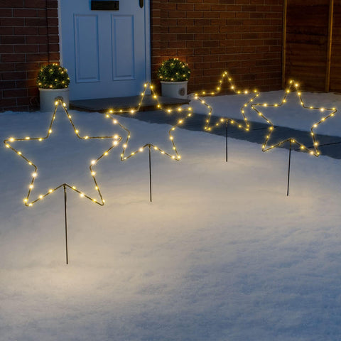 Festive Productions Set of 4 x 100cm Lit Twig Pathfinders – 384 Warm White LEDs – Indoor Outdoor Garden Christmas Lighting