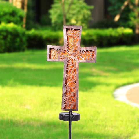 Solar Cross Garden Stake Lights 38inch Metal Waterproof Garden Decor