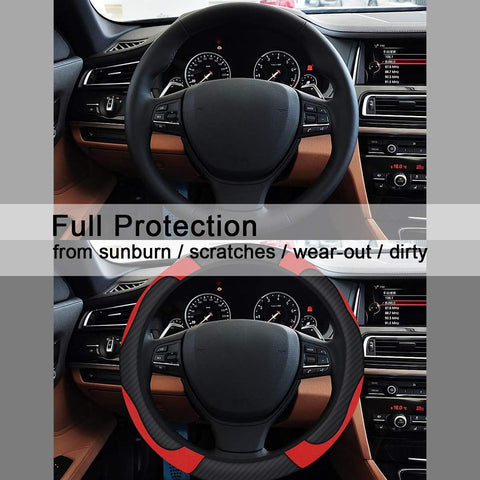 Microfiber Leather Steering Wheel Cover Set – Black & Red