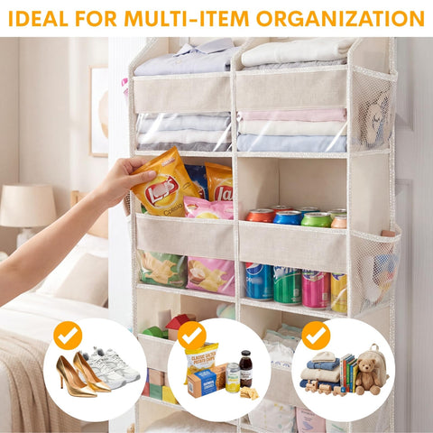 Ofiray-Home Over The Door Storage Organiser – 5-Tier, 10 Compartments, Pink Hanging Storage with 10 Side Pockets