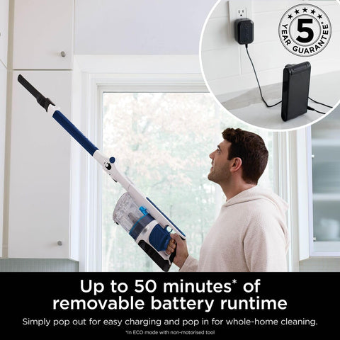 Shark PowerPro Cordless Stick Vacuum Cleaner, Lightweight Flexible Vacuum with Floor Detect & Anti-Hair Wrap Technology, Anti-Allergen Complete Seal, Handheld Mode, Navy Metallic
